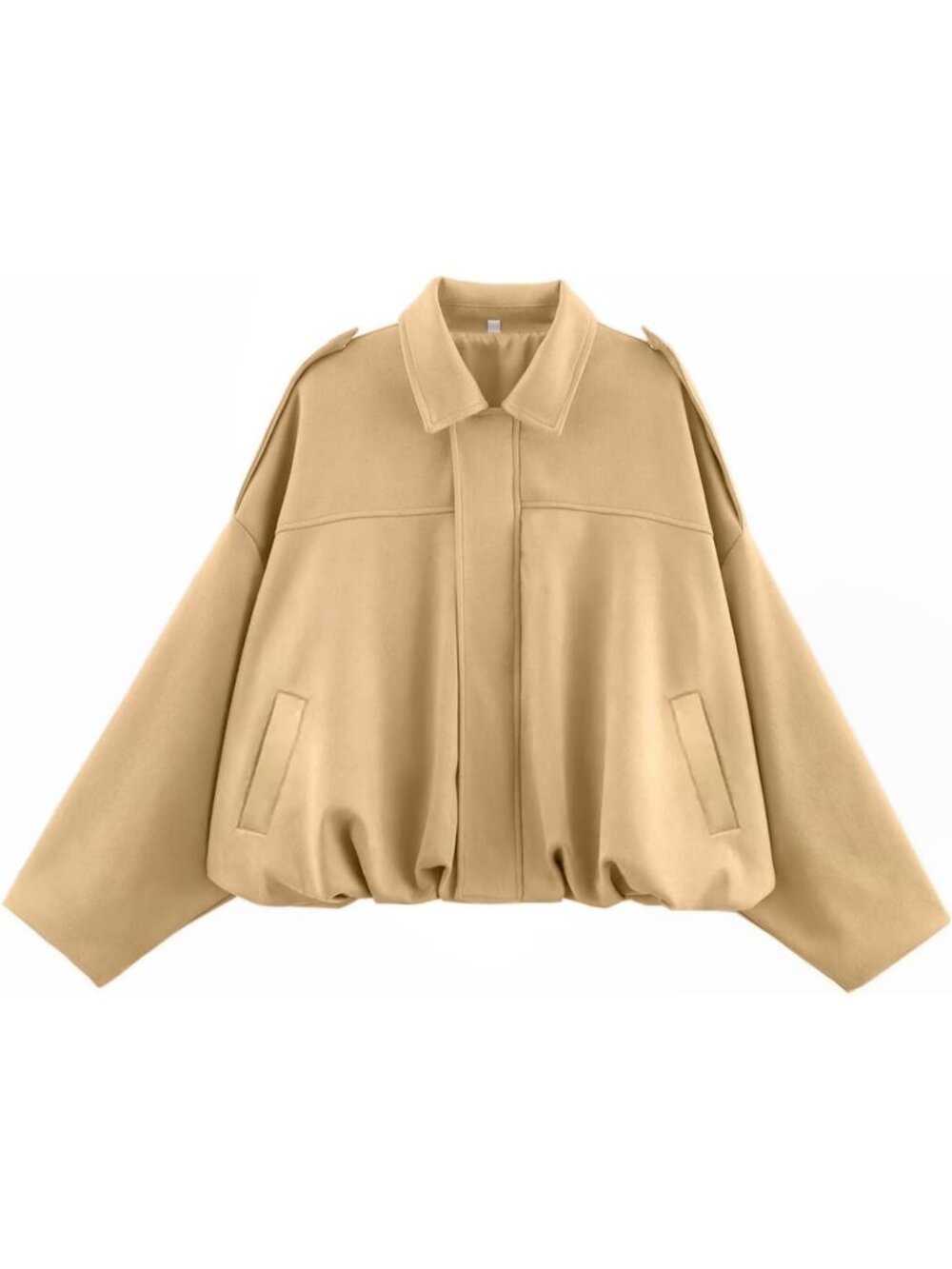 Women's Khaki Faux Suede Oversized Collar Cropped Batwing Sleeves Bomber Jacket